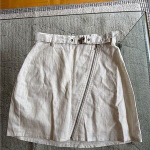 Vrg Grl Linen/Cotton Belted White Mini Skirt